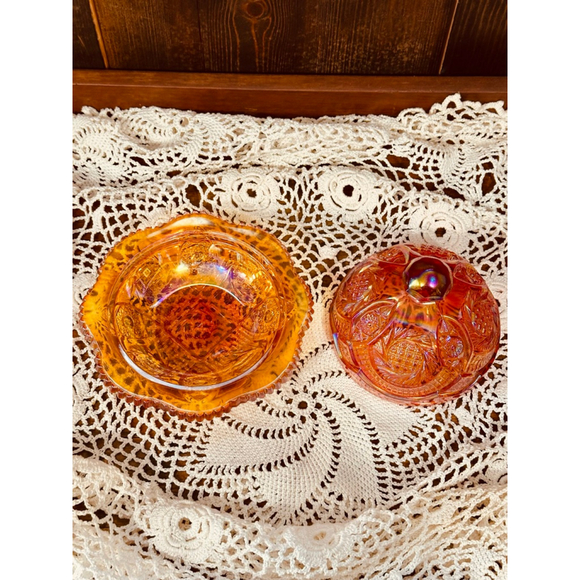 Vintage Indiana Carnival Glass Heirloom Series Sunset Red Butter Dish 1970s - Picture 5 of 12